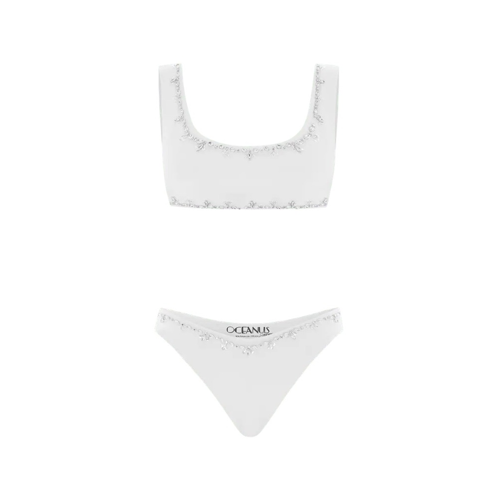Oceanus White Embellished Bikini Set - Women's Swim
